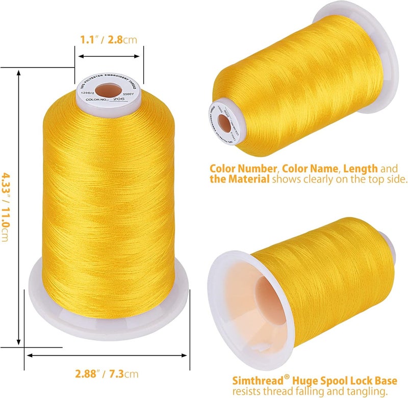 simthread Embroidery Thread 5500 Yards Harvest Gold 206, 2 Huge Spools 40wt Polyester for Brother, Babylock, Janome, Singer, Pfaff, Husqvarna, Bernina Machine - Image 2